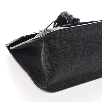 Gucci Pebbled Calfskin Medium Bamboo Daily Flap Shoulder Bag Black 7 of 11