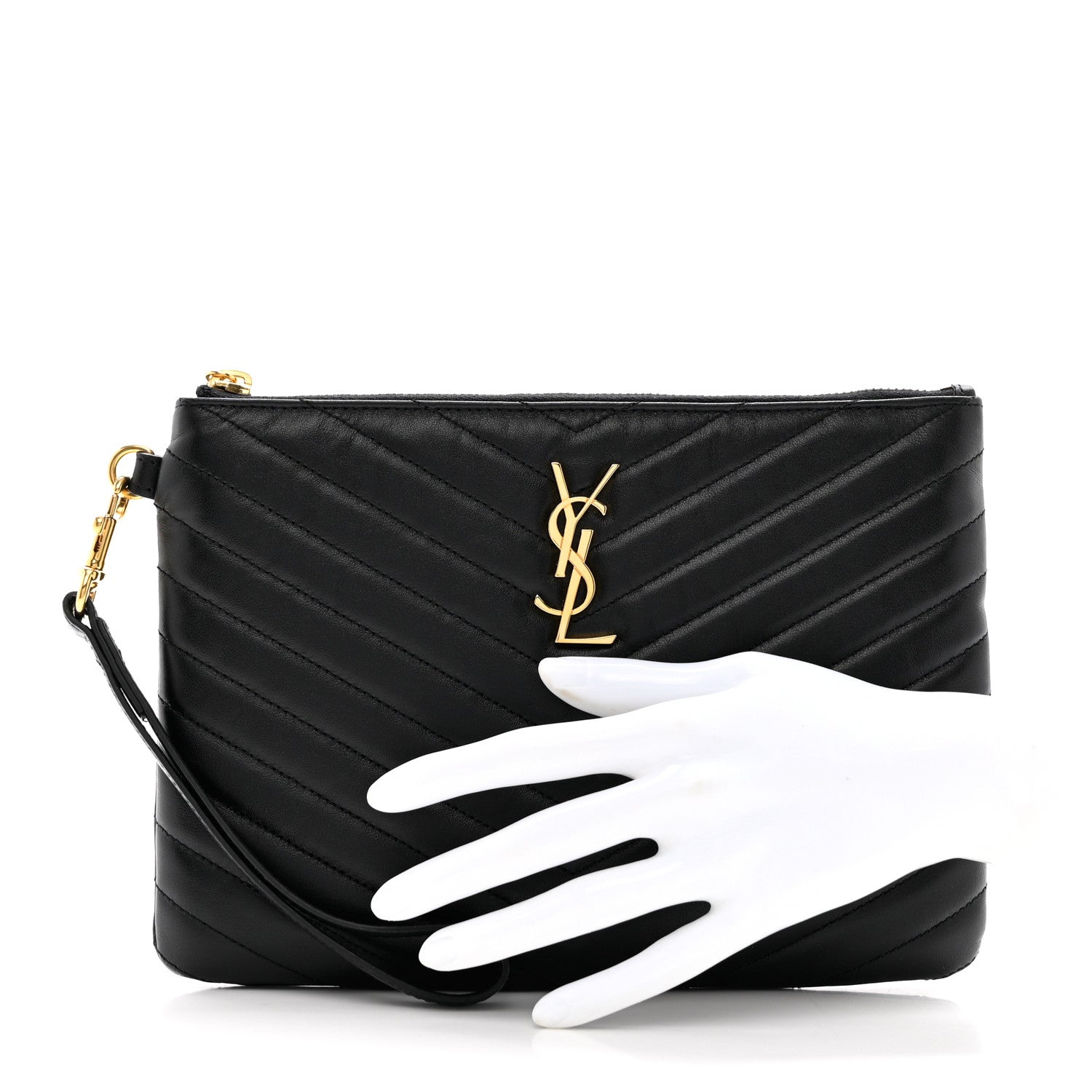 Saint Laurent Calfskin Matelasse Chevron Monogram Tablet Pouch Black 2 of 6