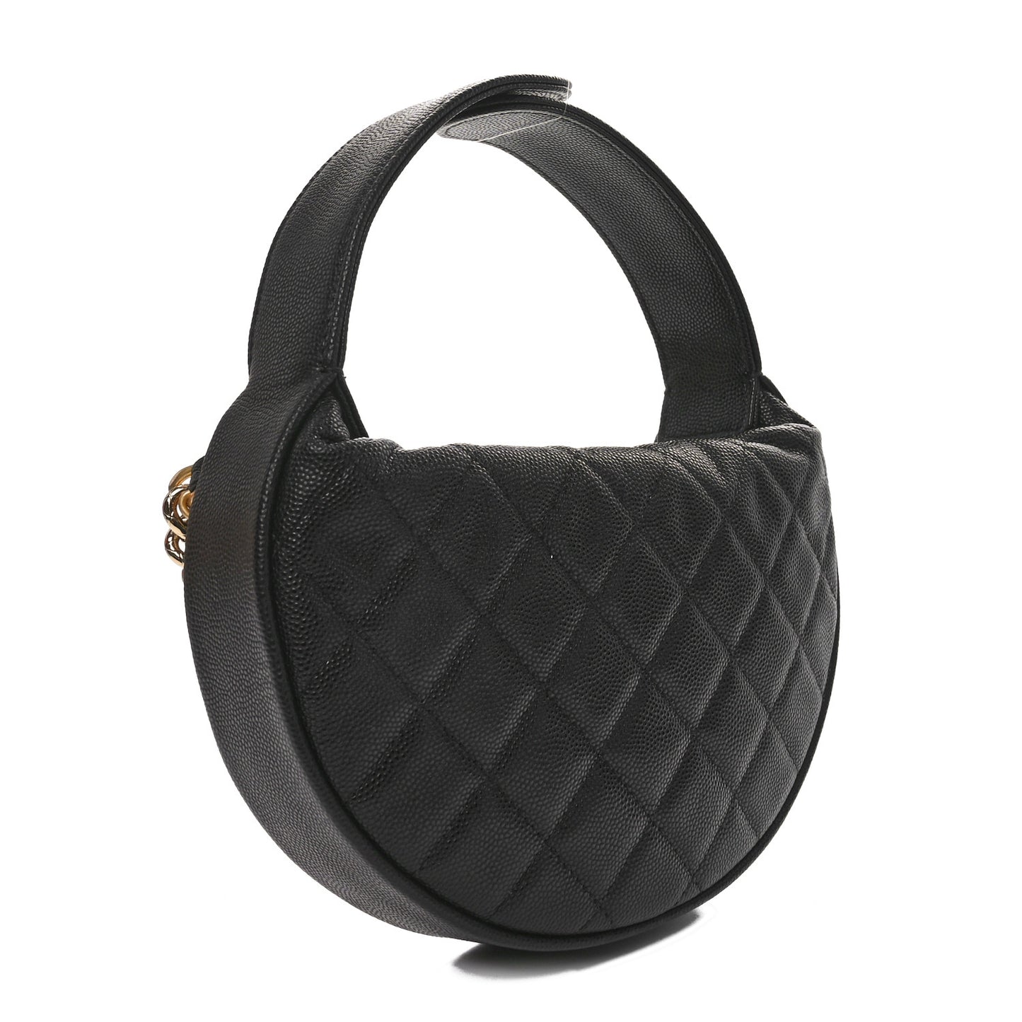 Shiny Caviar Quilted Bow Pouch Hobo Black