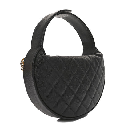 Chanel Shiny Caviar Quilted Bow Pouch Hobo Black 2 of 11