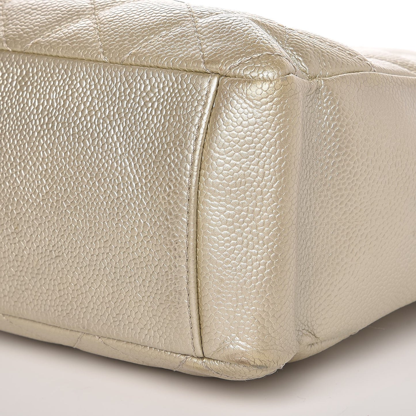 Metallic Caviar Quilted Petit Shopping Tote PST Pearl