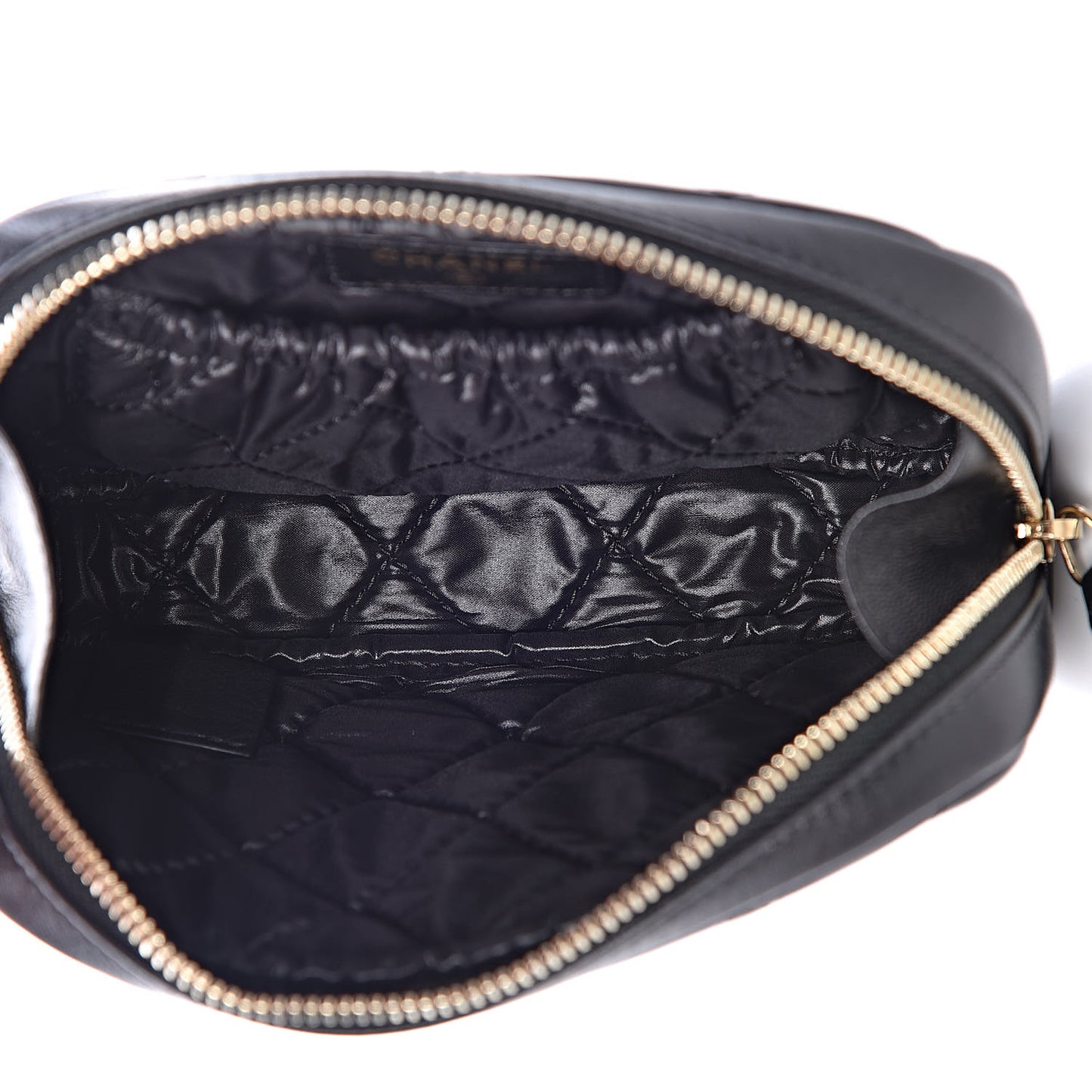 Lambskin Quilted Small Curvy Pouch Cosmetic Case Black