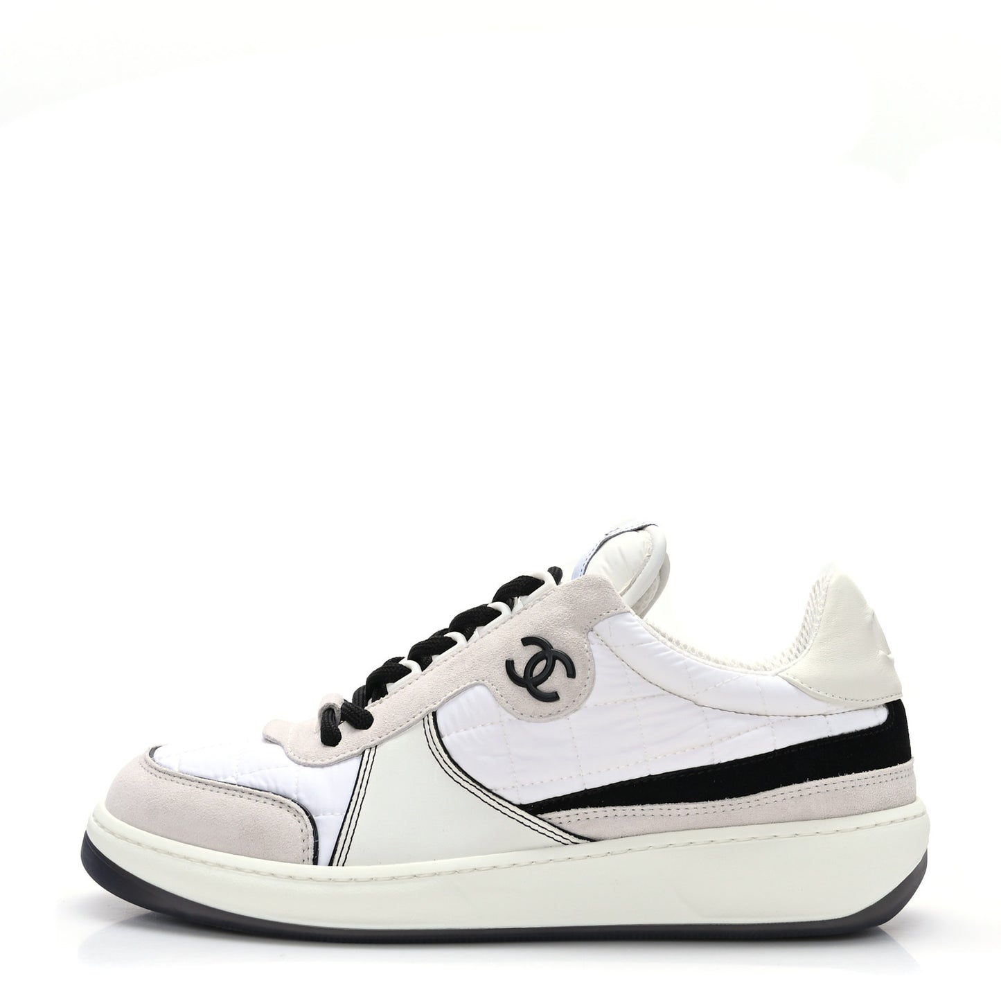Suede Fabric Calfskin Womens CC Sneakers 38.5 White Light Gray