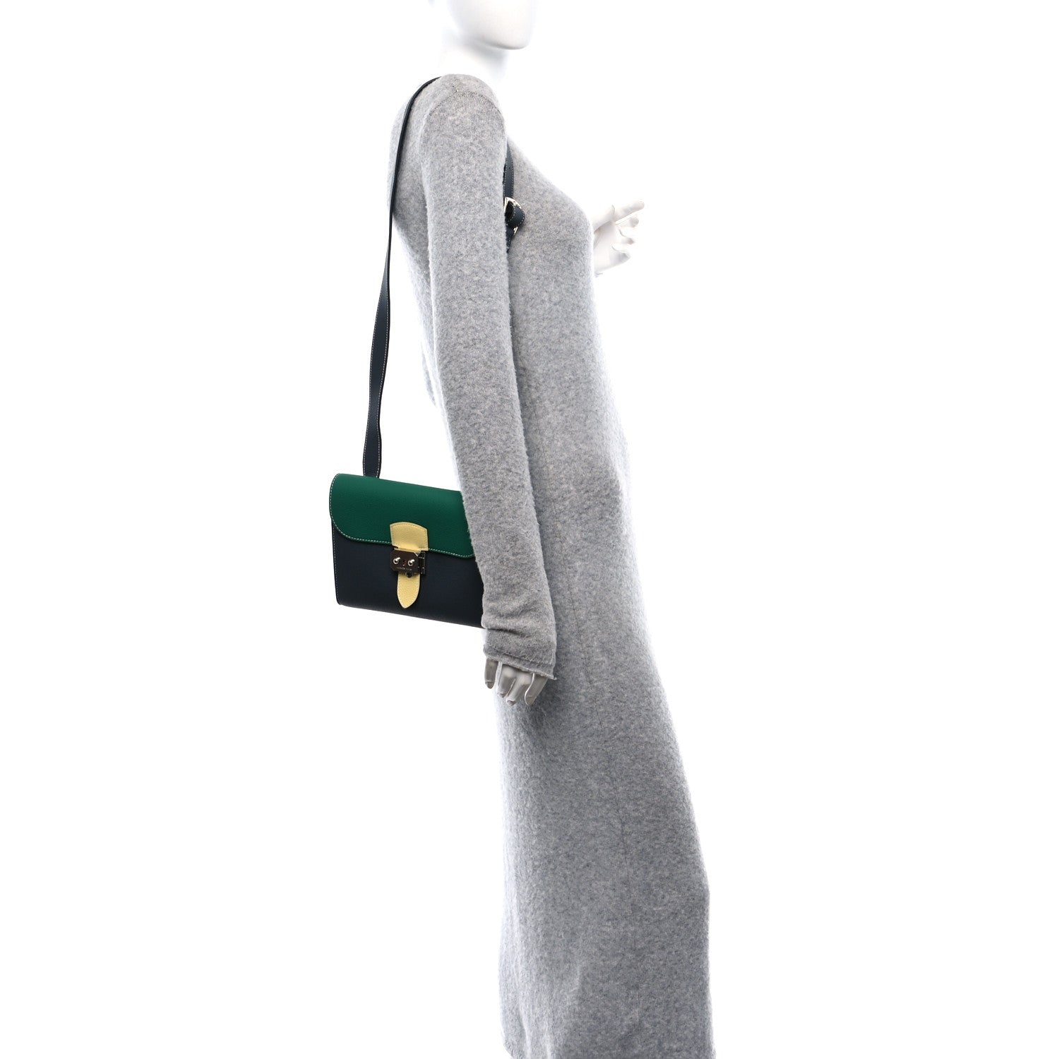 Hermes Togo Sac A Depeches 21 Messenger Bag Gris Misty Vert Vertigo Jaune Poussin 3 of 9