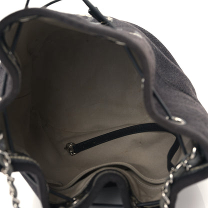 Chanel Striped Canvas Deauville Drawstring Bag Gray Black 5 of 9