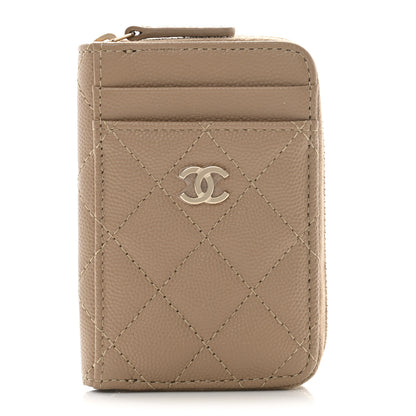 Chanel Caviar Quilted Zip Card Holder Beige 1 of 8