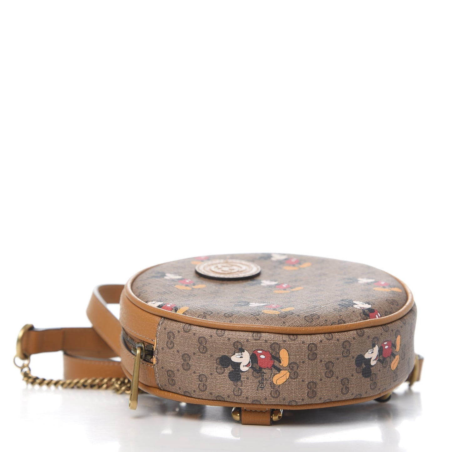 X DISNEY Mini Vintage GG Supreme Monogram Mickey Mouse Round Backpack Beige Vintage Sun Oil