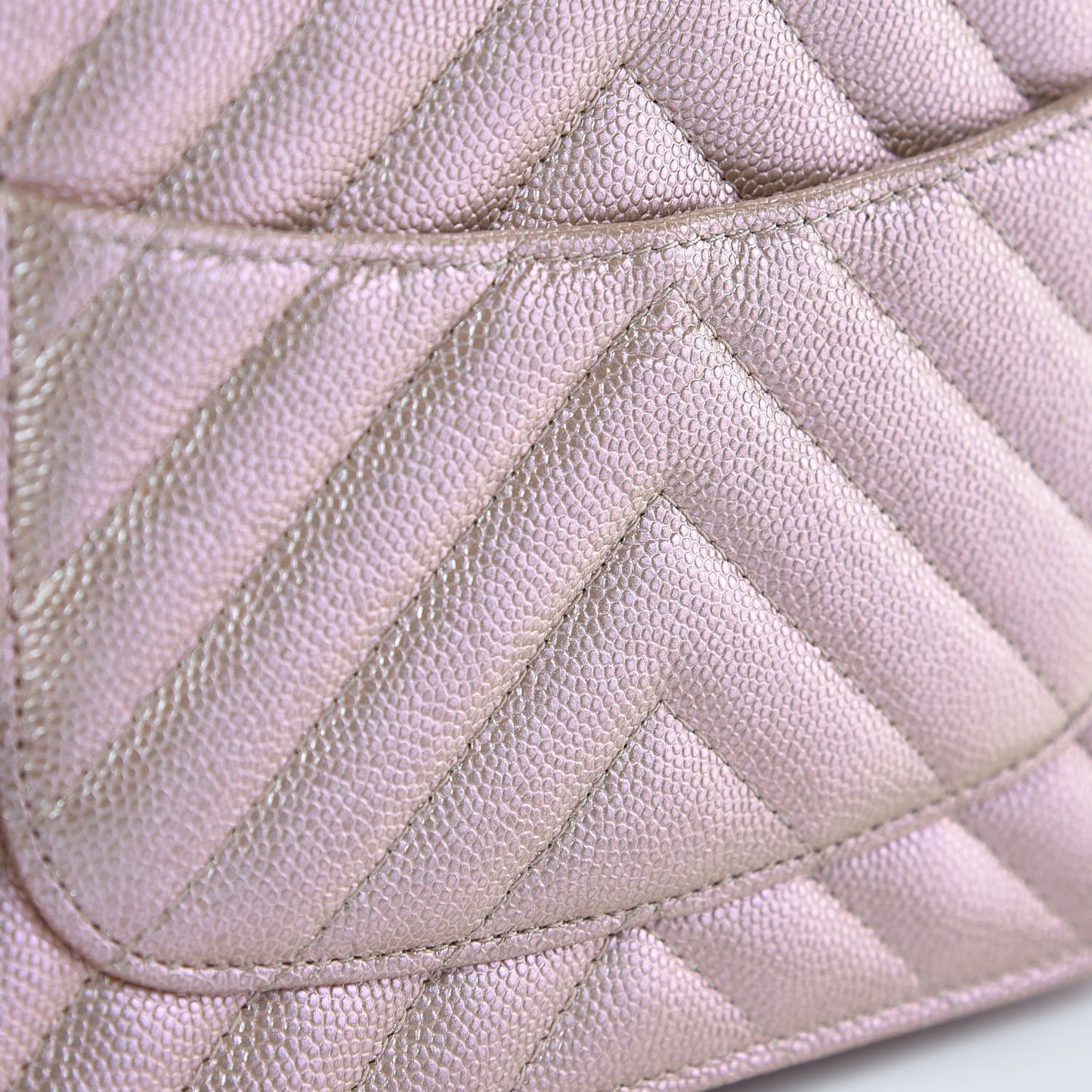 Metallic Caviar Chevron Quilted Wallet On Chain WOC Light Gold