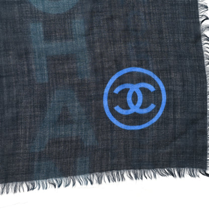 Chanel Cashmere CC Logo Scarf Blue White 2 of 4