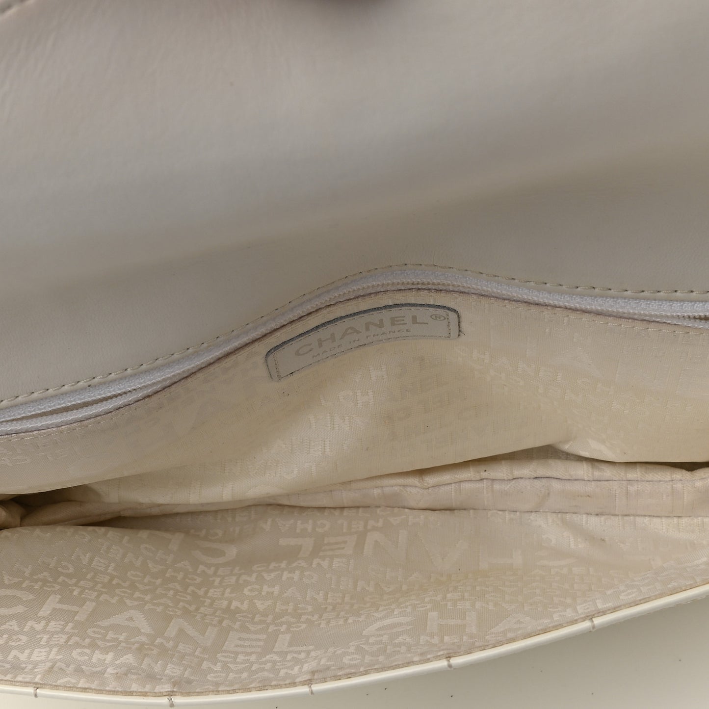 Patent Square Stitched CC Flap Clutch White