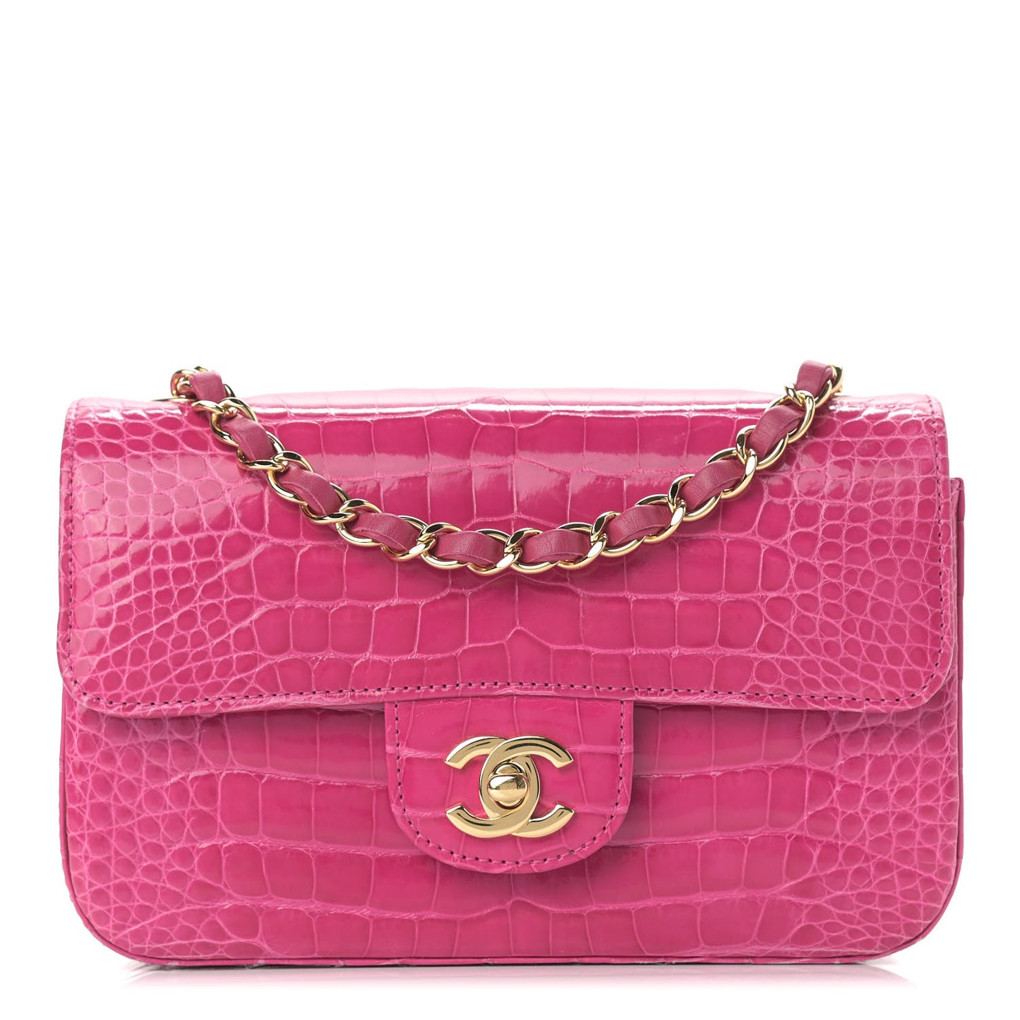 Shiny Alligator Mini Flap Pink