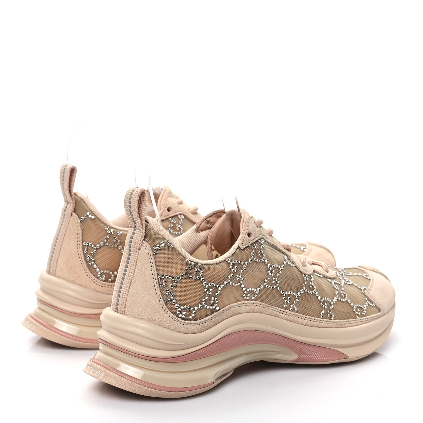 Tela Retino Mesh Crystal Suede GG Monogram Womens Gucci Run Sneakers 36.5 Light Powder Skin Rose Silver