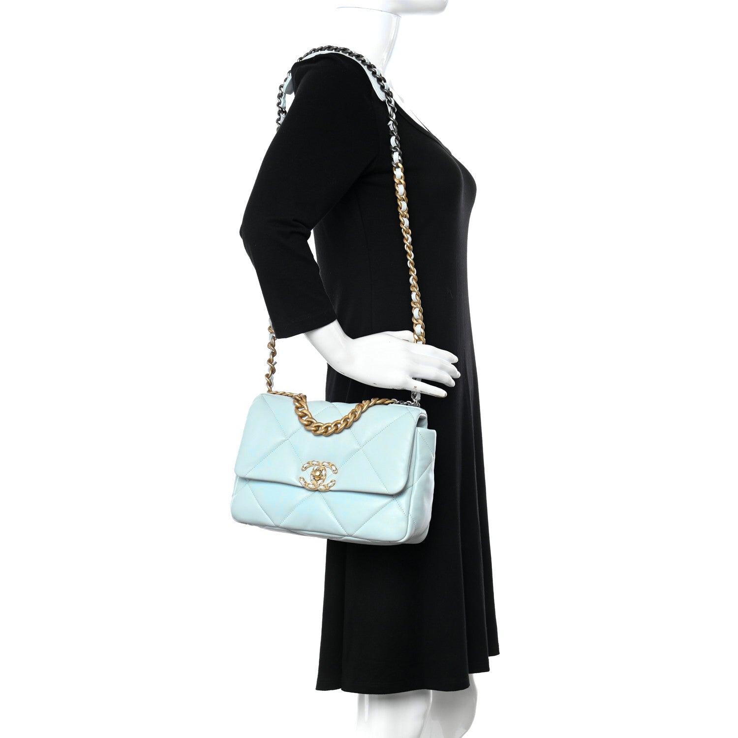 Chanel Lambskin Quilted Medium Chanel 19 Flap Light Blue 2 of 10