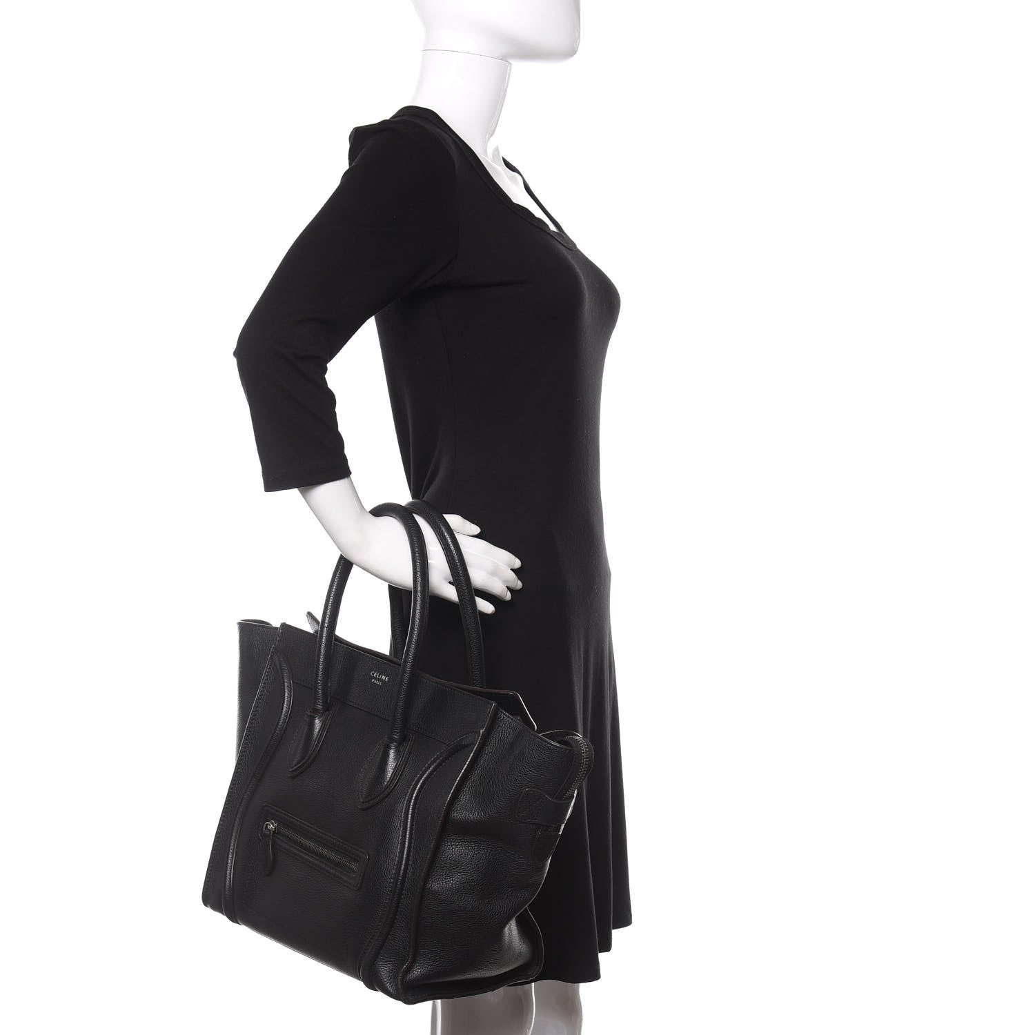 Celine Drummed Calfskin Mini Luggage Black 2 of 9