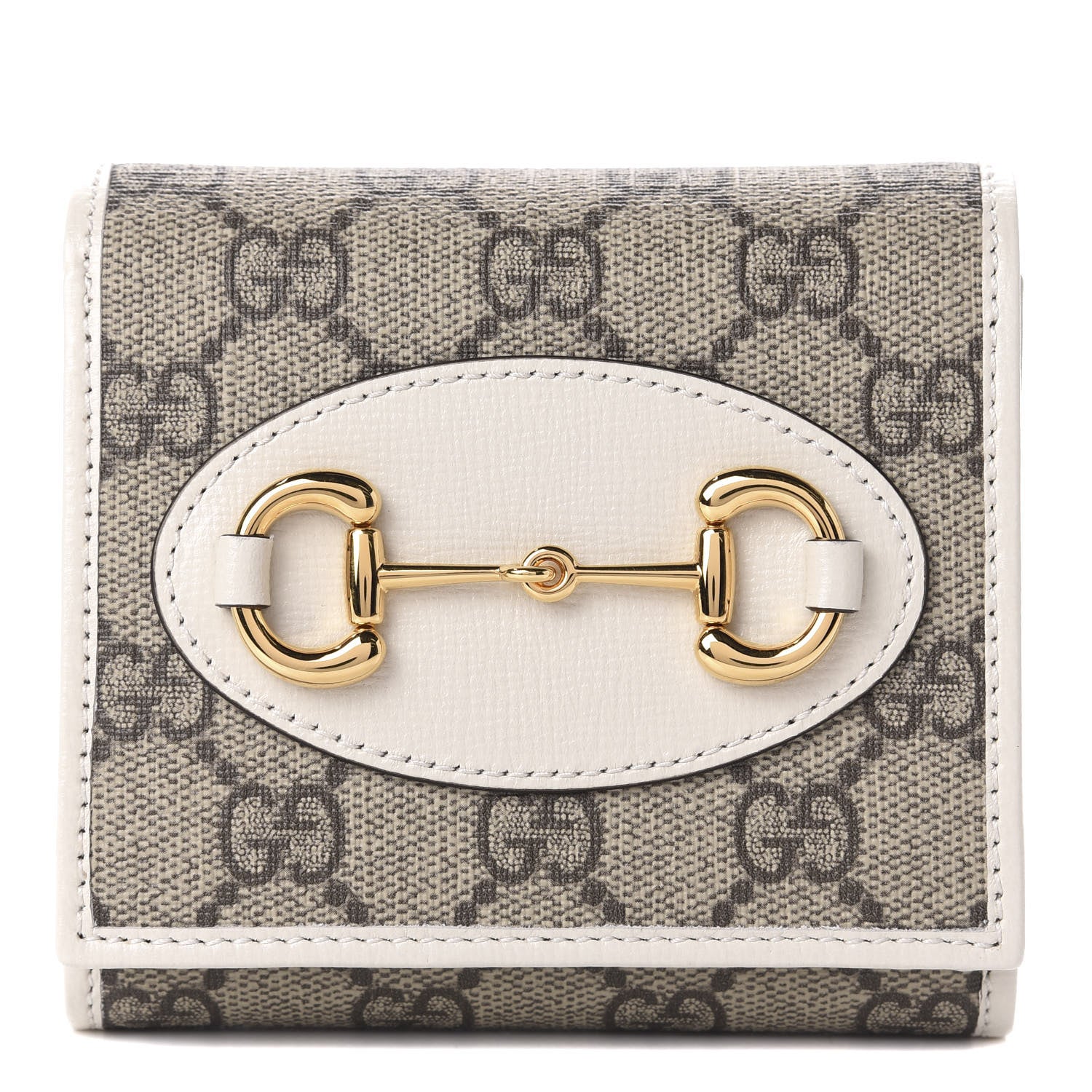 Gucci GG Supreme Monogram Azalea Calfskin Horsebit 1955 Flap Card Case Wallet Beige Ebony Mystic White 1 of 9