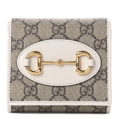 Gucci GG Supreme Monogram Azalea Calfskin Horsebit 1955 Flap Card Case Wallet Beige Ebony Mystic White 1 of 9