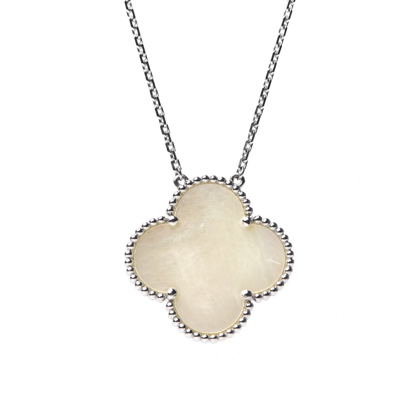 18K White Gold Mother of Pearl Magic Alhambra Pendant Necklace