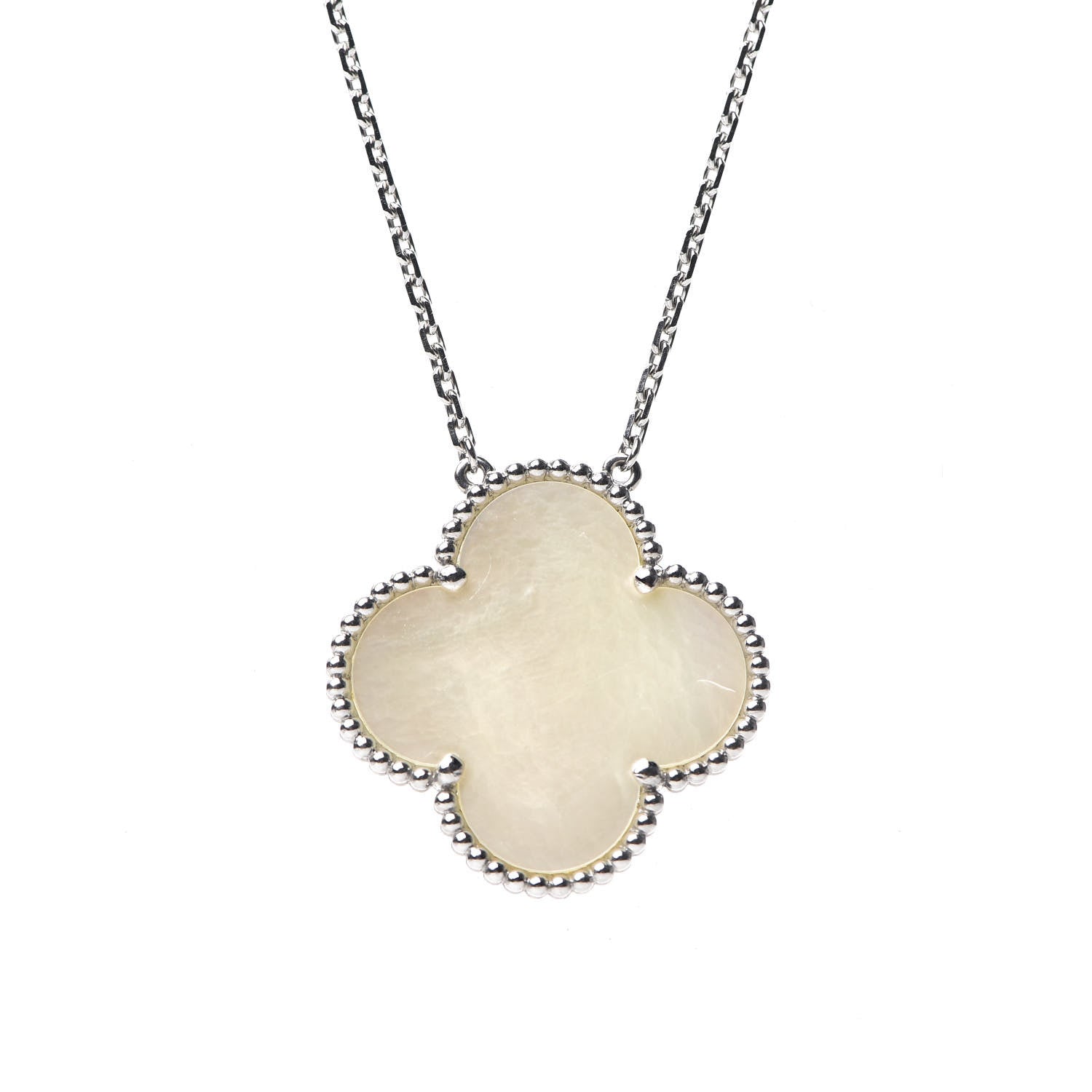 Van Cleef & Arpels 18K White Gold Mother of Pearl Magic Alhambra Pendant Necklace 3 of 5