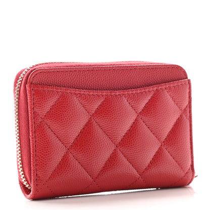 Chanel Caviar Quilted Zip Coin Purse Wallet Red 3 of 7
