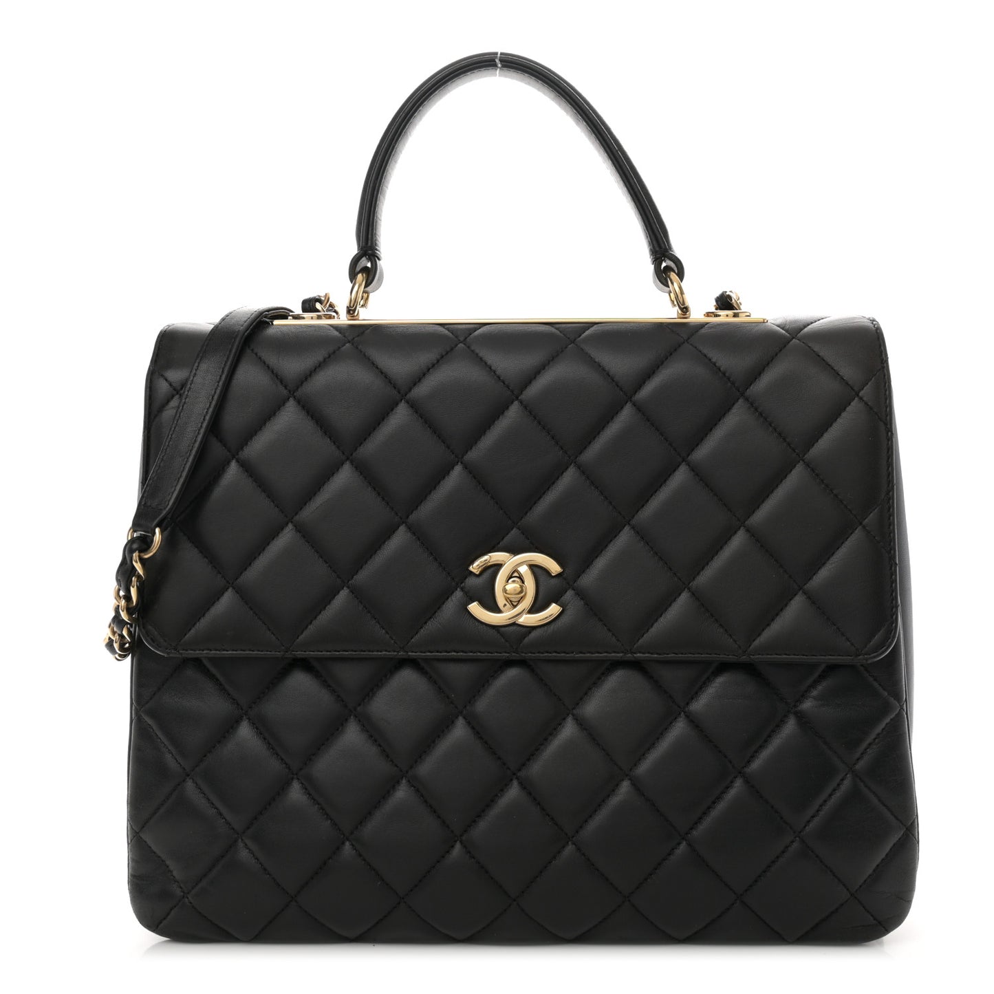 Lambskin Quilted Large Trendy CC Dual Handle Flap Bag Black