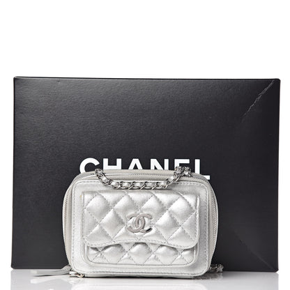 Chanel Metallic Lambskin Quilted Mini Pocket Box Camera Case Silver 15 of 15