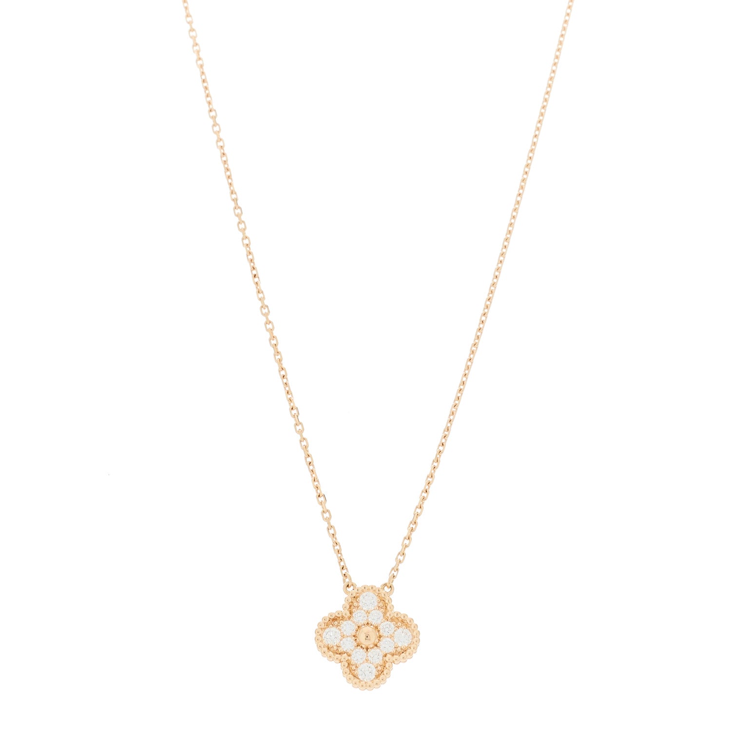 Van Cleef & Arpels 18K Rose Gold Diamond Vintage Alhambra Pendant Necklace 1 of 6