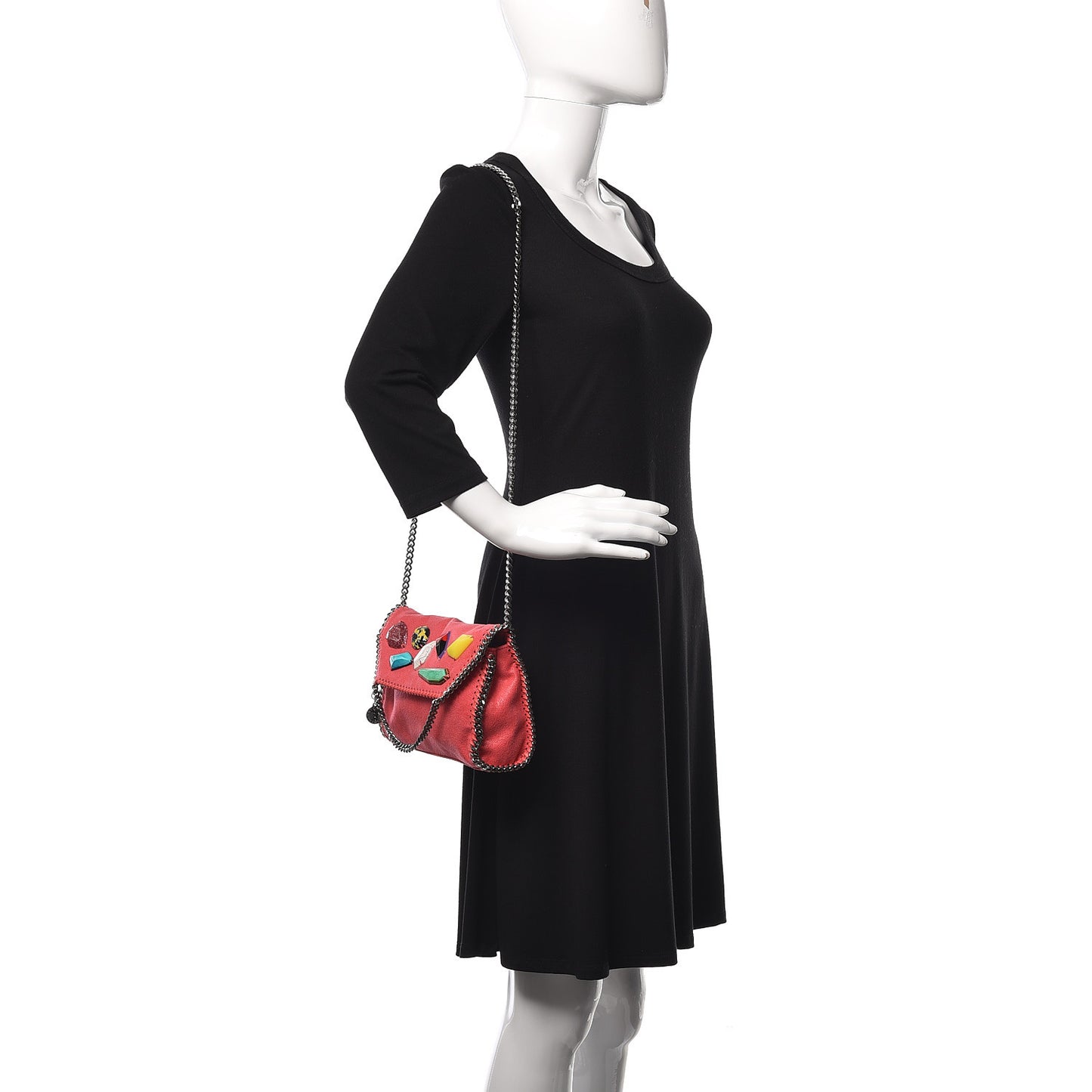 Shaggy Deer Stone Embellished Mini Falabella Foldover Tote Pink Fluo