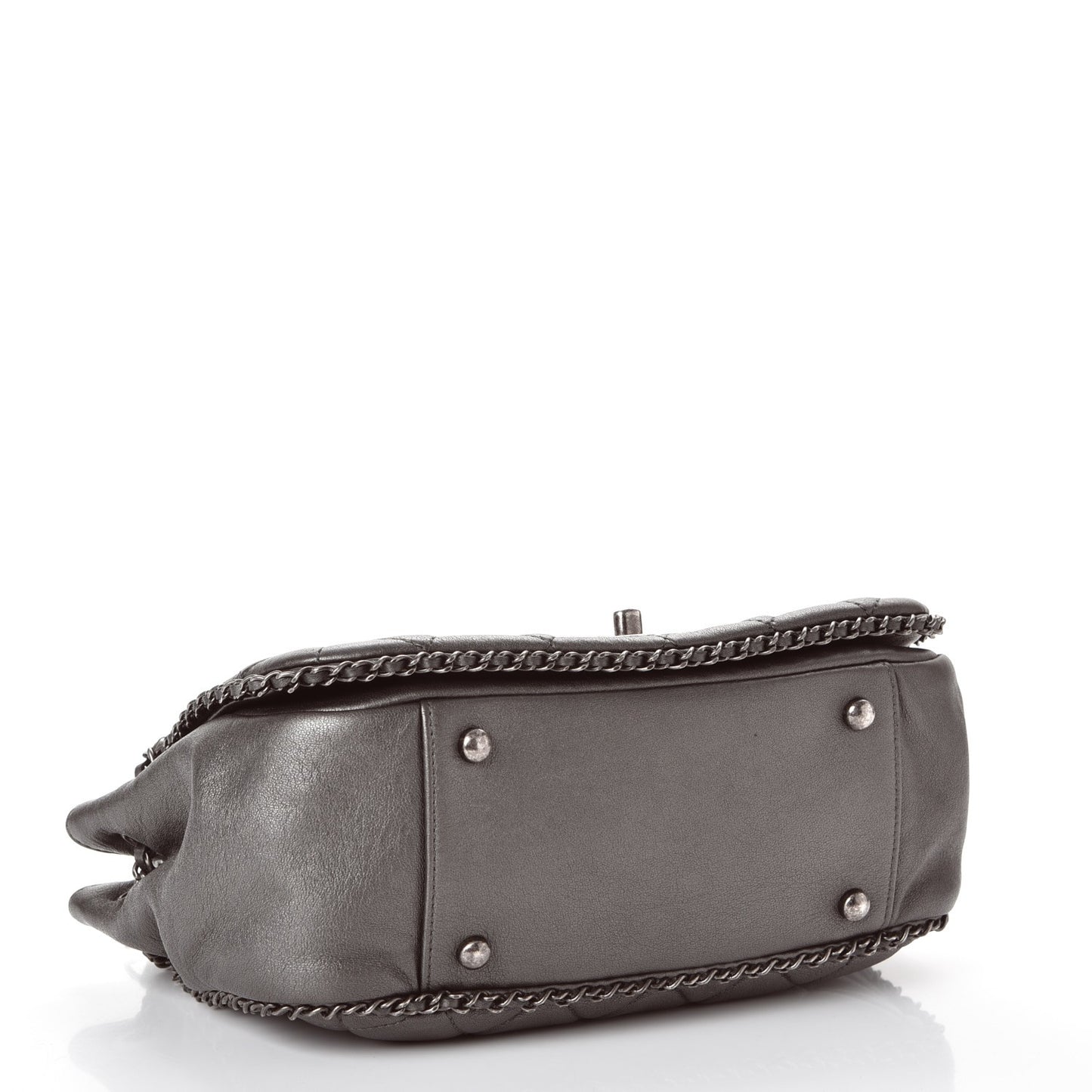 Calfskin Quilted Small CC Enchained Accordion Flap Grey