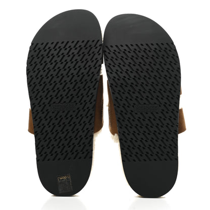 Hermes Suede Goatskin Woolskin Womens Chypre Sandals 40 Brun Fume Ecru 5 of 8