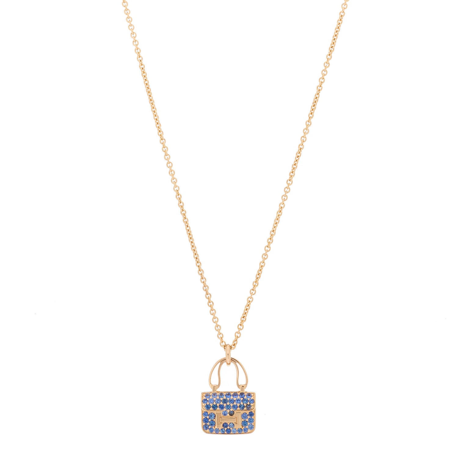 Hermes 18K Rose Gold Blue Sapphire Constance Amulettes Pendant Necklace 1 of 5