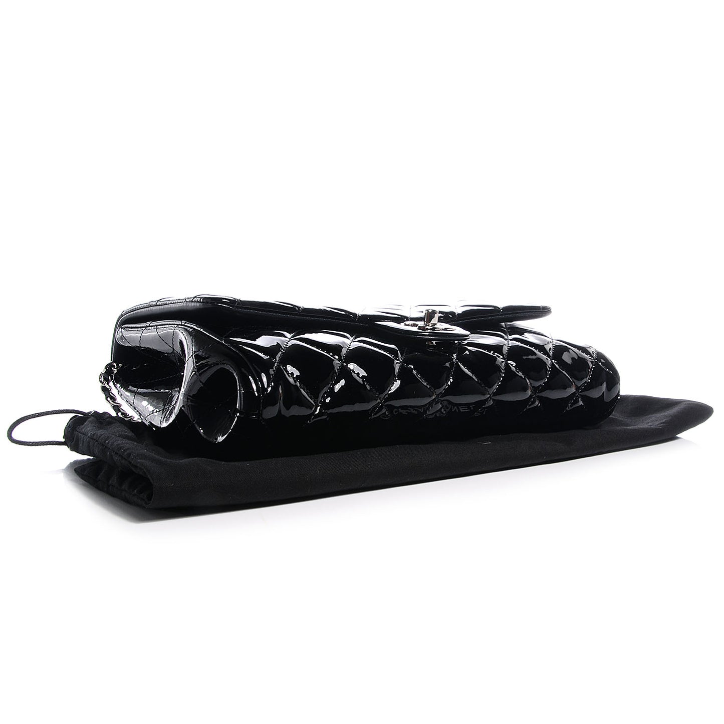 Patent Quilted Clutch with Chain Flap Black