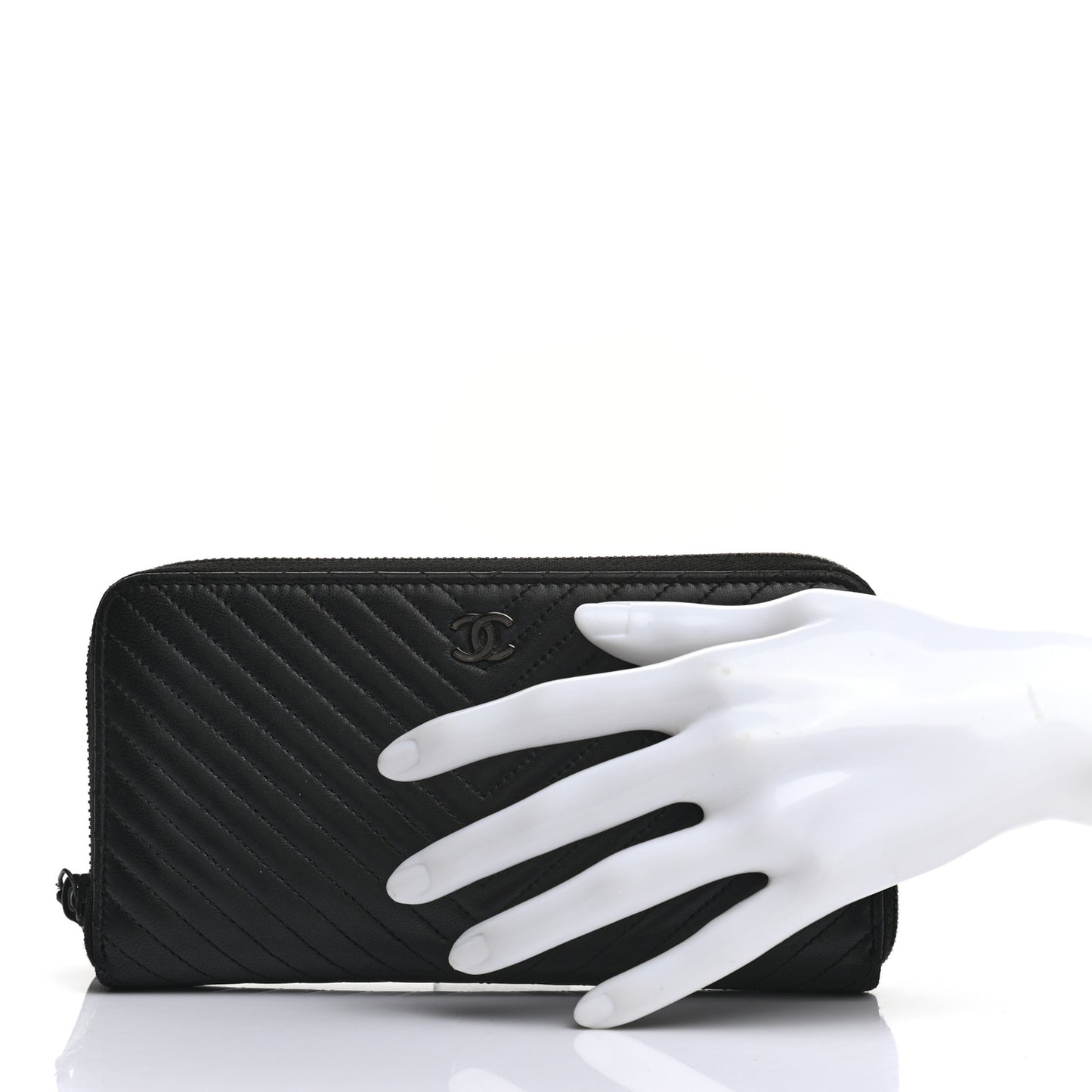 Lambskin Chevron Quilted Zip Around Wallet So Black