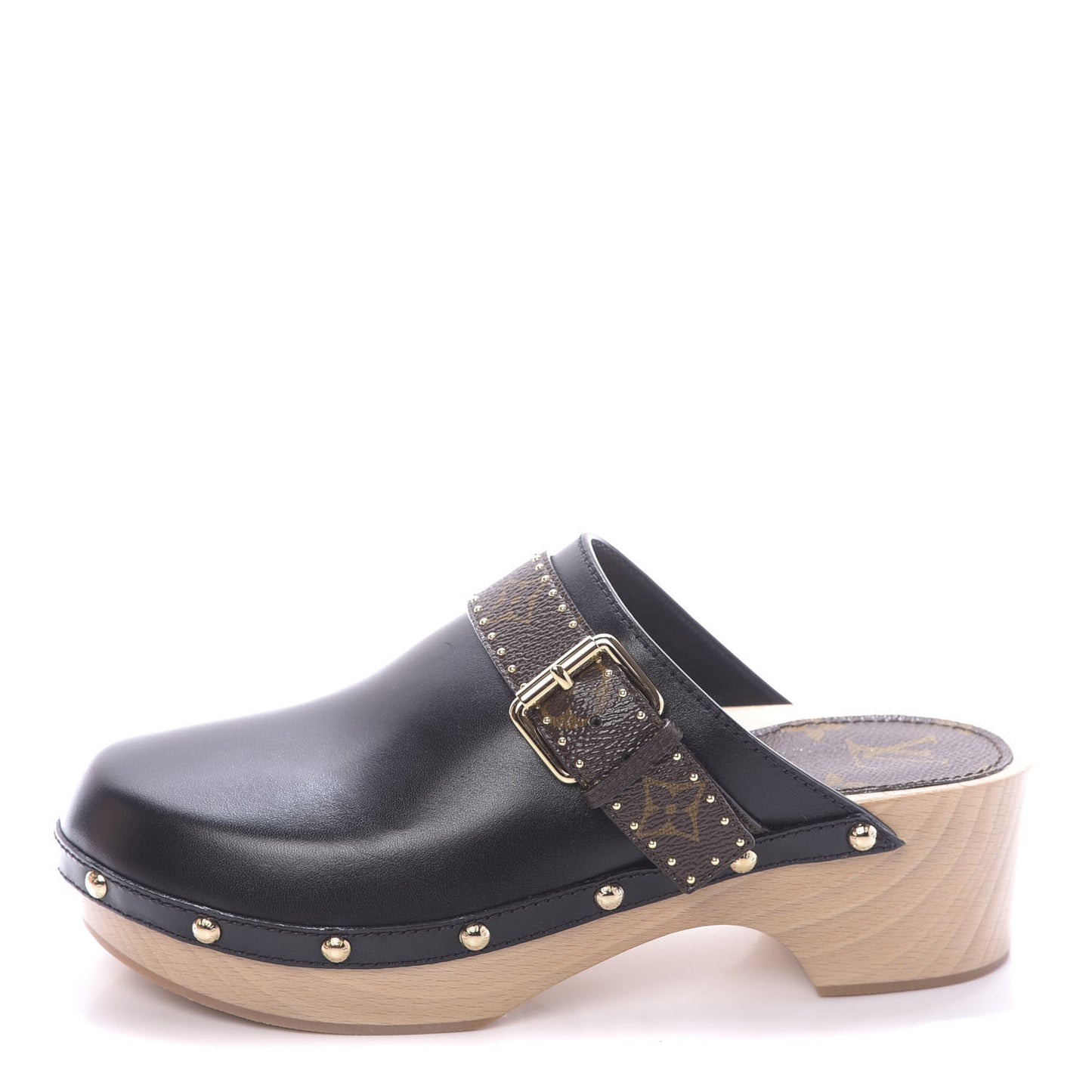 Calfskin Patent Monogram Cottage Clog Mules 38.5 Black