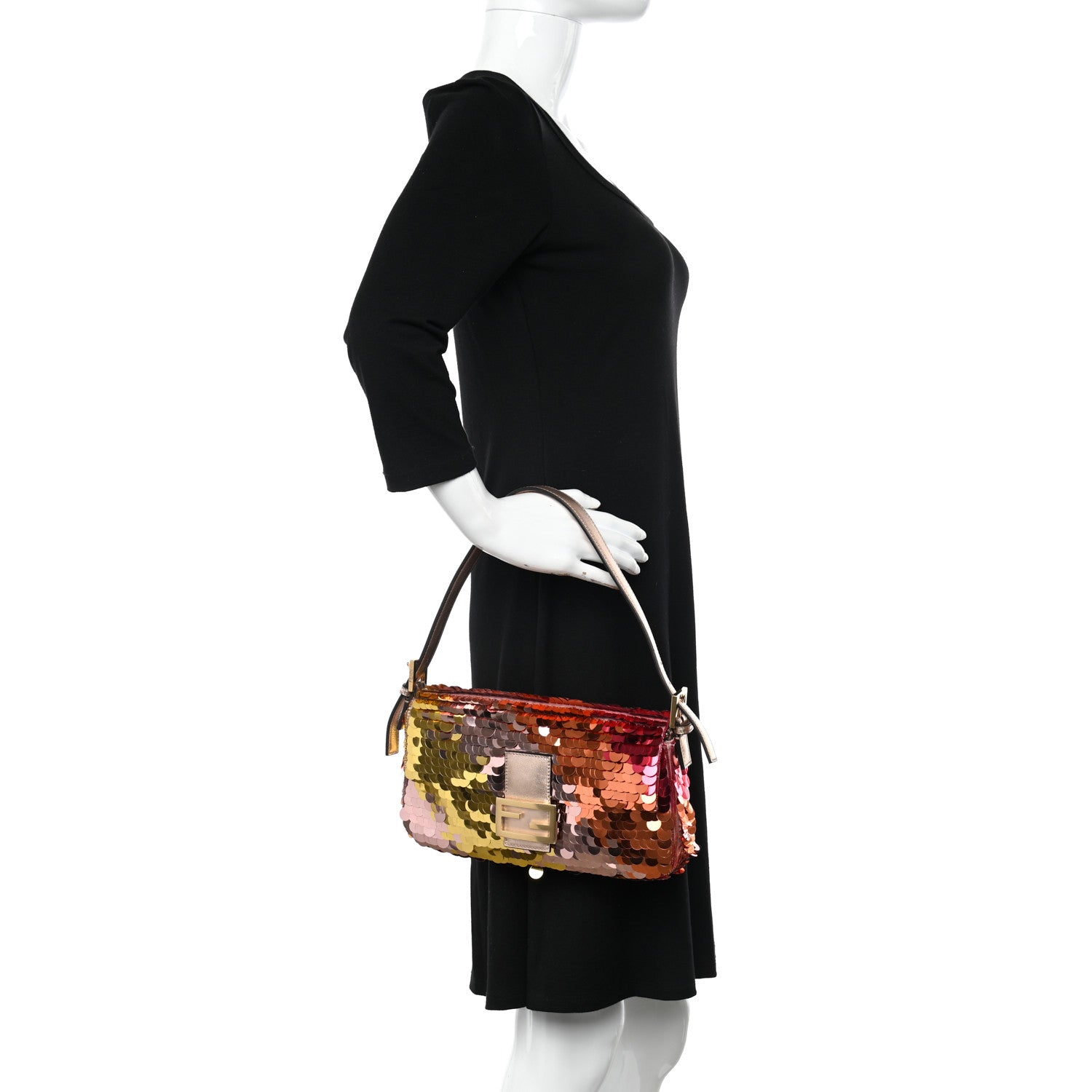 Fendi Sequin Paillettes Vitello Laminato Striped Baguette 1997 Multicolor 2 of 9