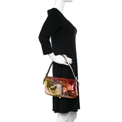 Fendi Sequin Paillettes Vitello Laminato Striped Baguette 1997 Multicolor 2 of 9