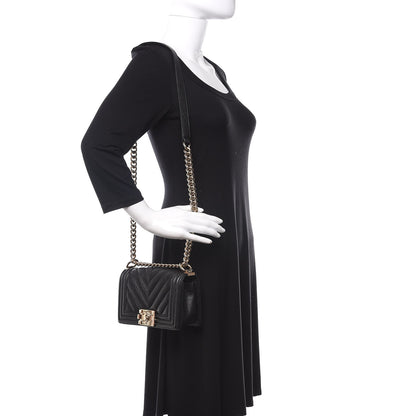 Chanel Caviar Chevron Quilted Small Boy Flap Black 2 of 13