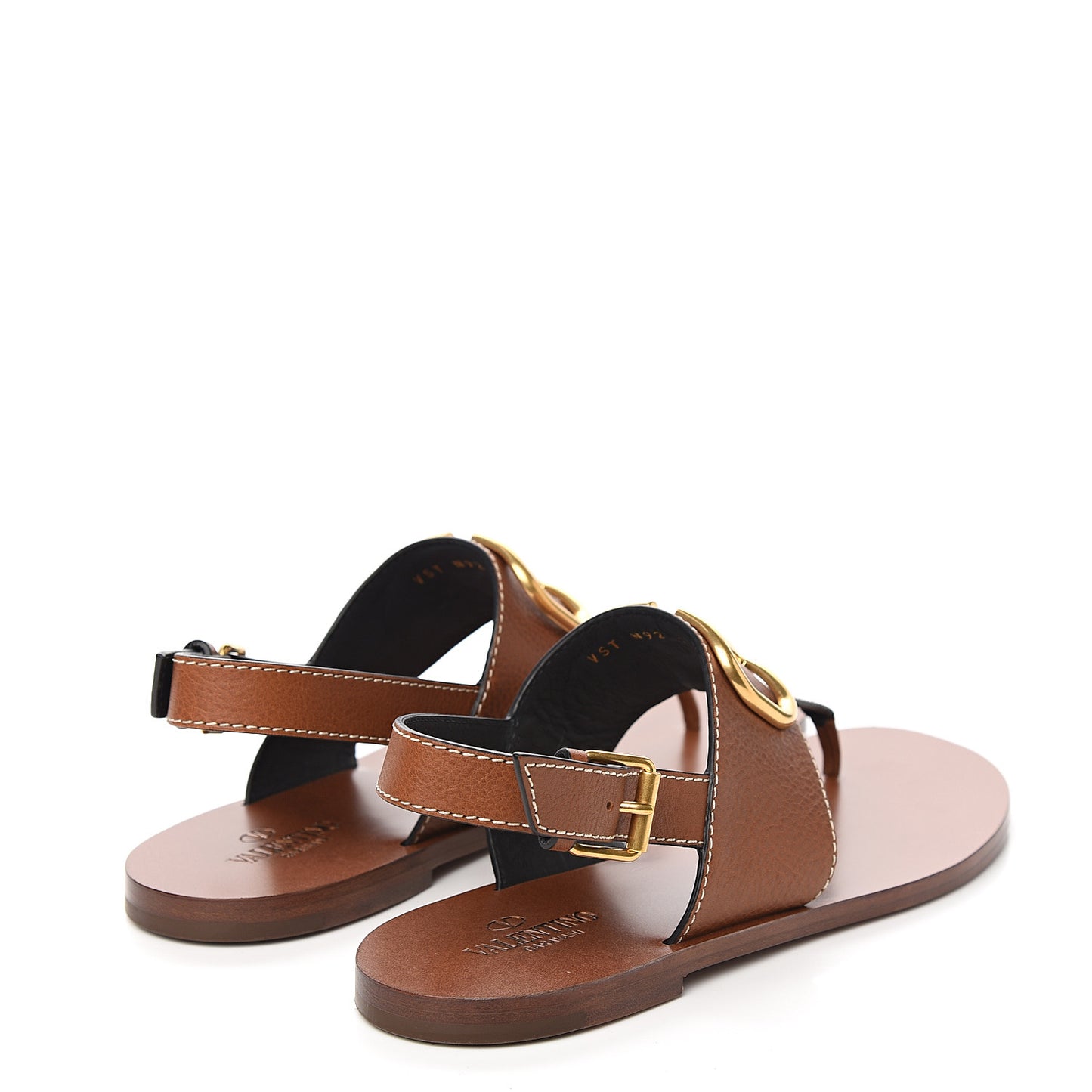 Grainy Cowhide Vlogo Slingback Flat Thong Sandals 38.5 Cuoio