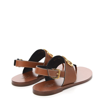 Valentino Garavani Grainy Cowhide Vlogo Slingback Flat Thong Sandals 38.5 Cuoio 4 of 9