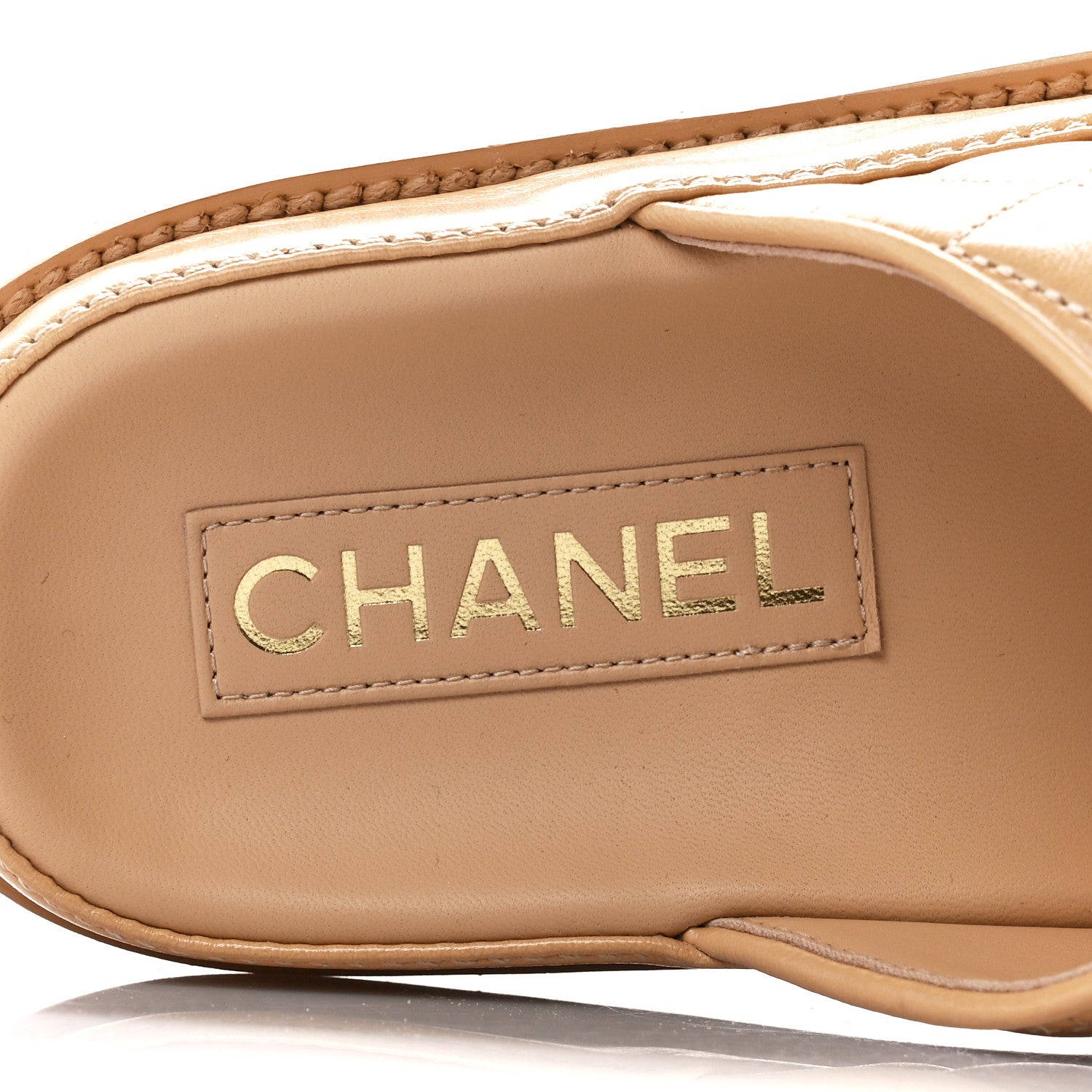 Chanel Lambskin Quilted Velcro Dad Chain CC Slide Sandals 38 Beige 8 of 10
