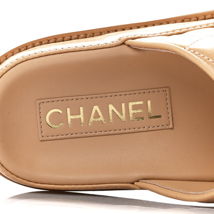 Chanel Lambskin Quilted Velcro Dad Chain CC Slide Sandals 38 Beige 8 of 10