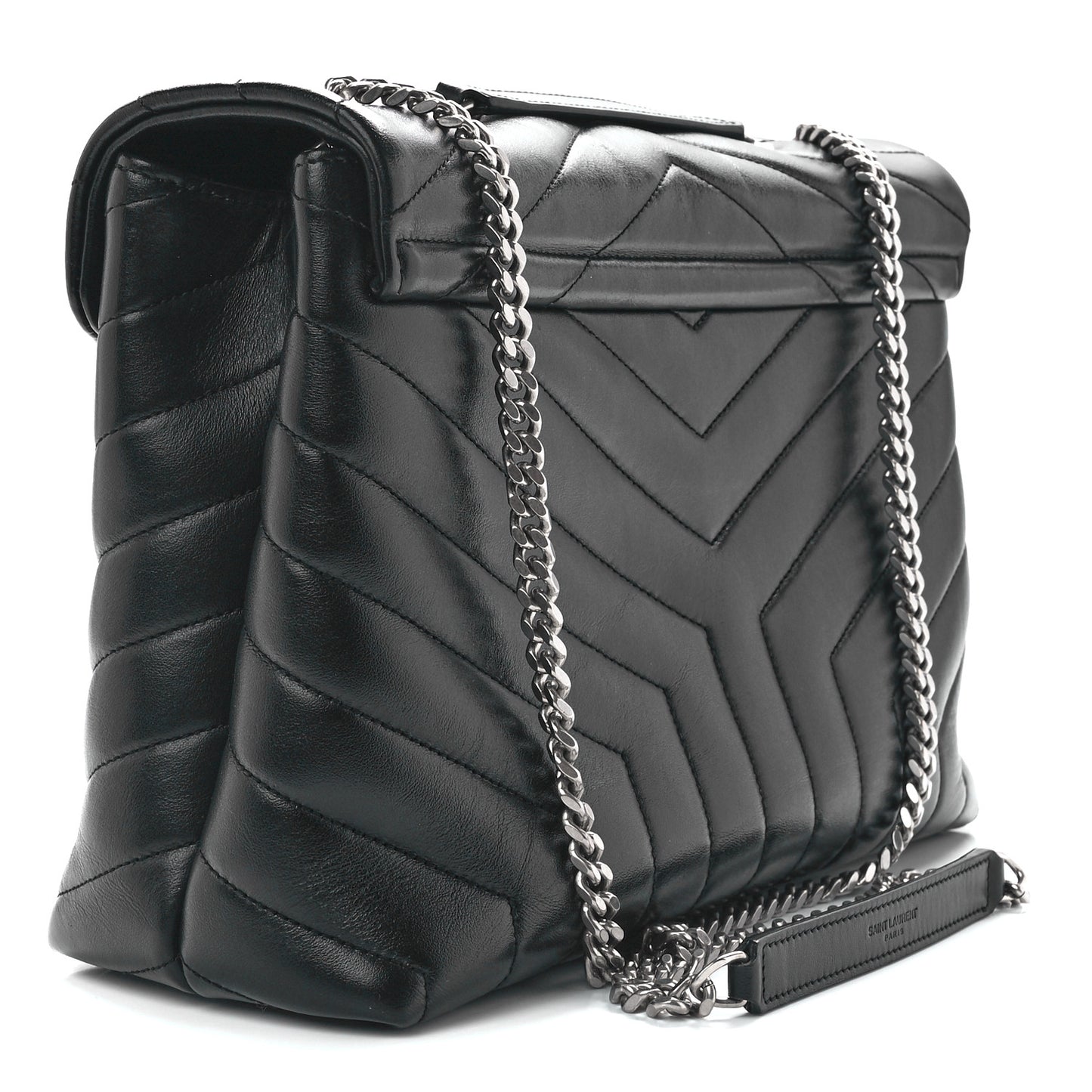 Calfskin Y Quilted Monogram Medium Loulou Chain Satchel Black