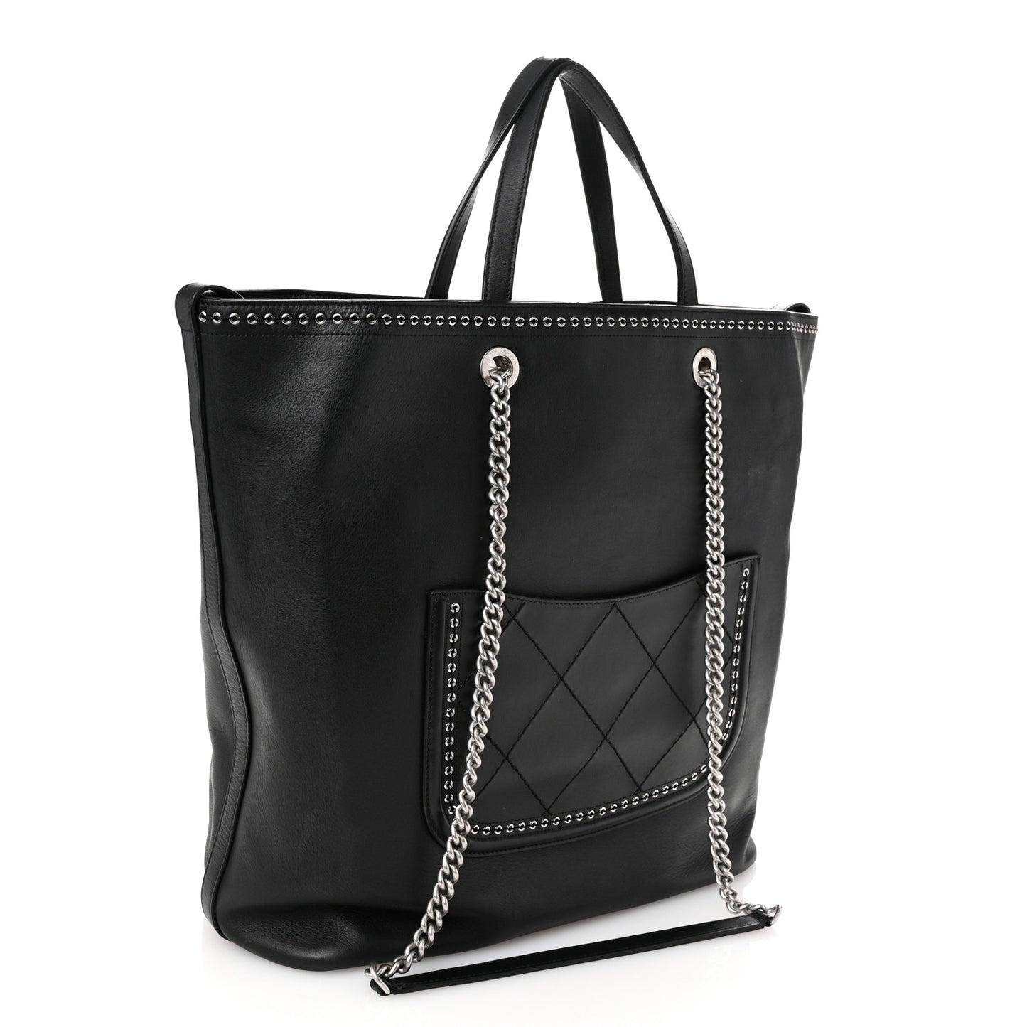 Calfskin Large Coco Eyelets Shopping Tote Black