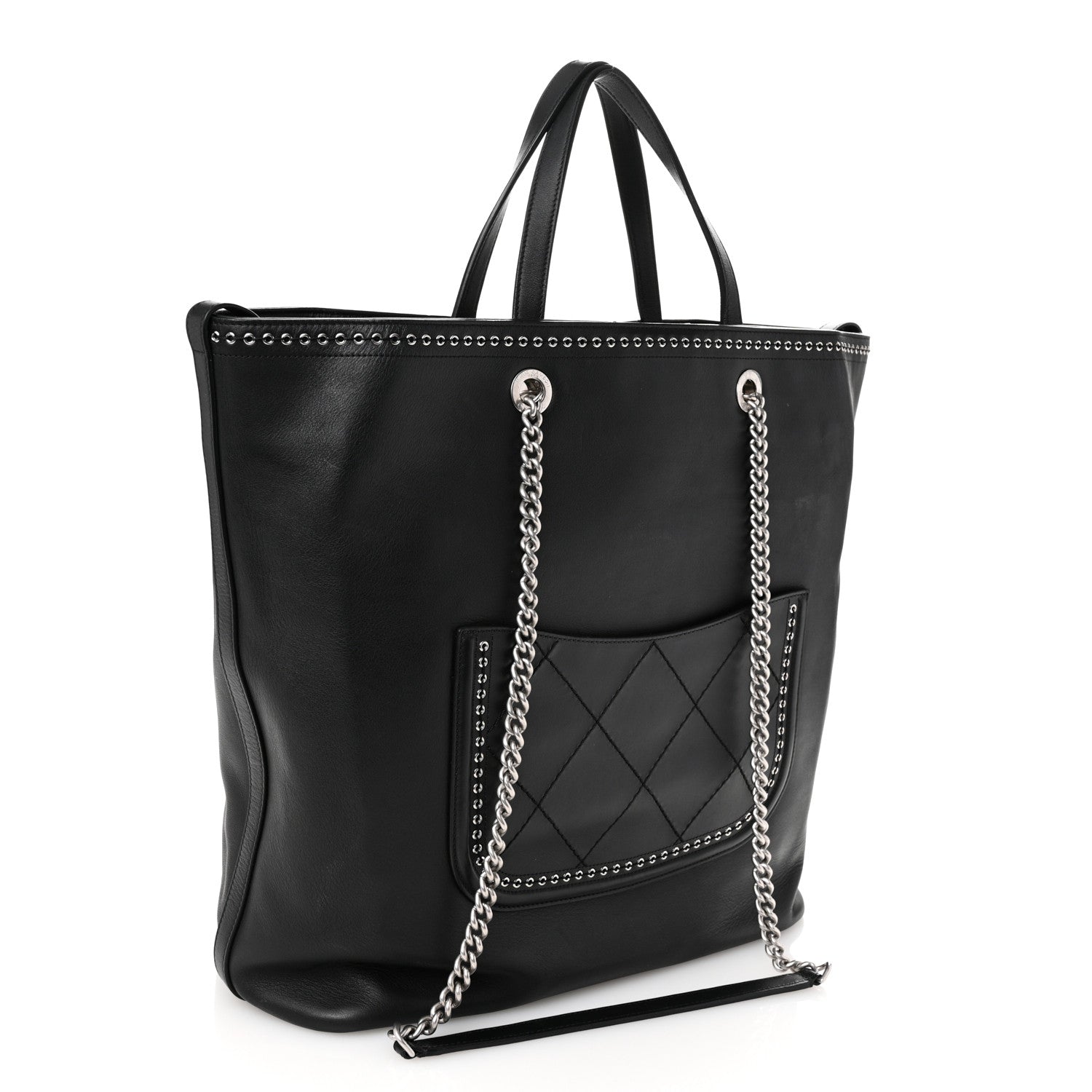Chanel Calfskin Large Coco Eyelets Shopping Tote Black 3 of 10