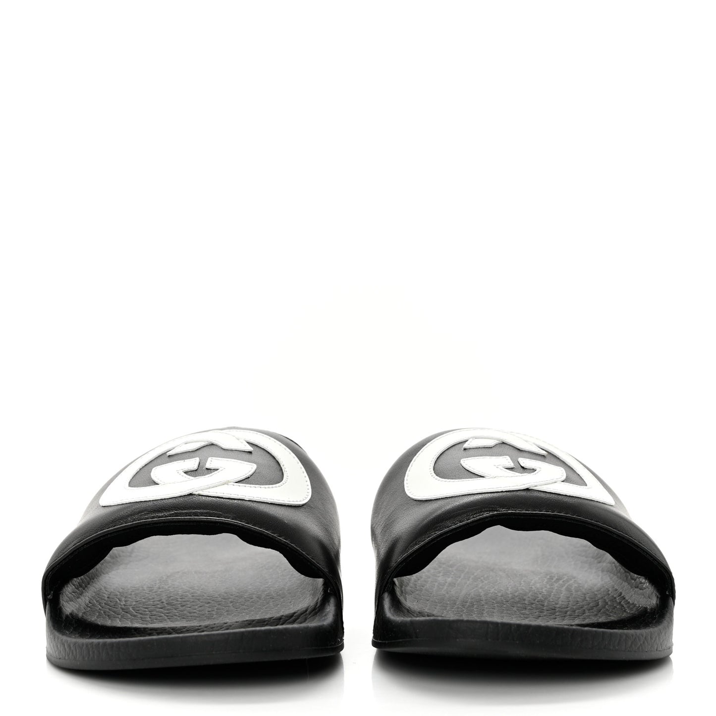 Nappa Miro Soft Calfskin Womens Interlocking G Slide Sandals 39 Black White