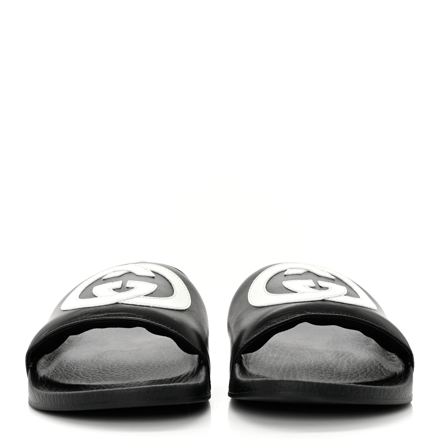Gucci Nappa Miro Soft Calfskin Womens Interlocking G Slide Sandals 39 Black White 2 of 10