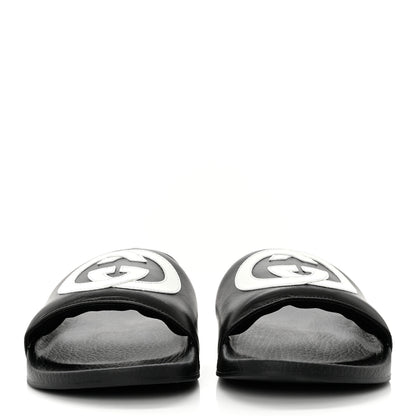 Gucci Nappa Miro Soft Calfskin Womens Interlocking G Slide Sandals 39 Black White 2 of 10