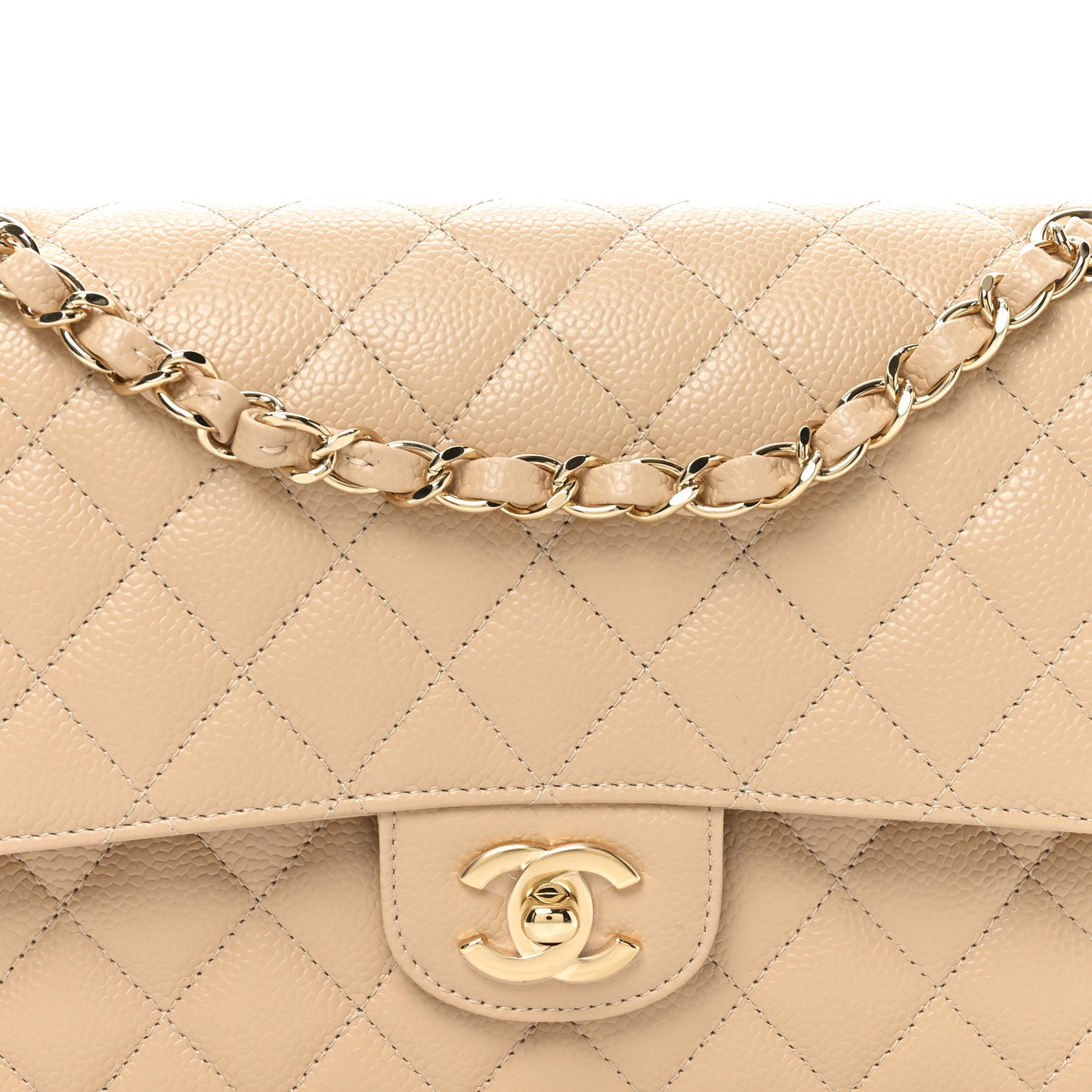 Caviar Quilted Medium Double Flap Beige