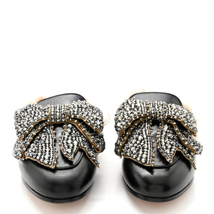 Gucci Malaga Kid Fur Crystal Bow Embroidered Womens Princetown Slippers 35 Black 2 of 11