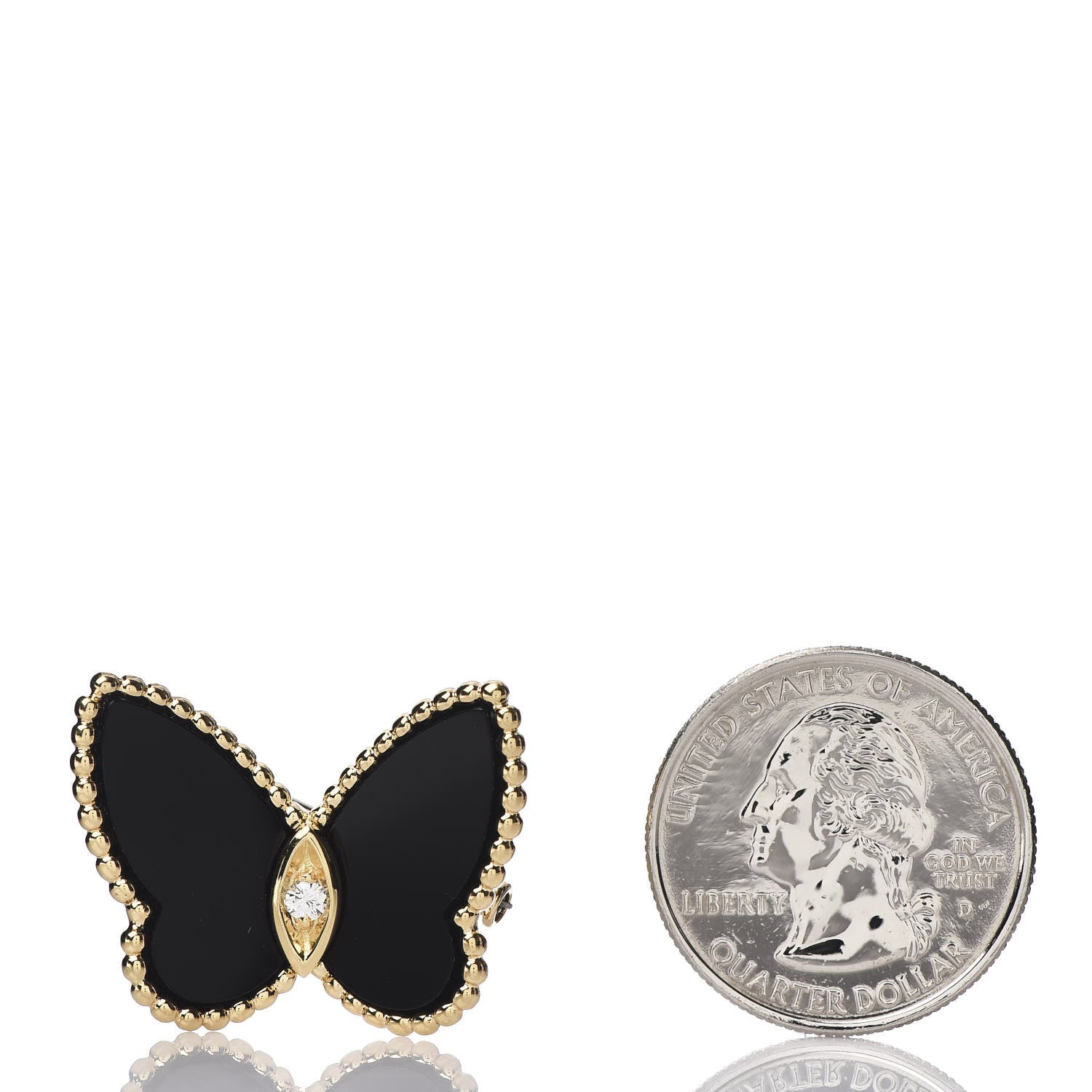 Van Cleef & Arpels 18K Yellow Gold Diamond Black Onyx Lucky Alhambra Butterfly Brooch Pin 2 of 4