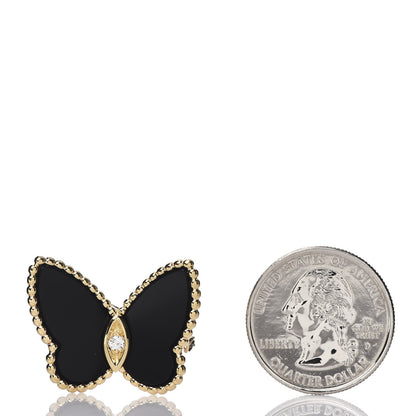 Van Cleef & Arpels 18K Yellow Gold Diamond Black Onyx Lucky Alhambra Butterfly Brooch Pin 2 of 4